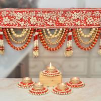 Red & White Bandhanwar & Moti Work Diya