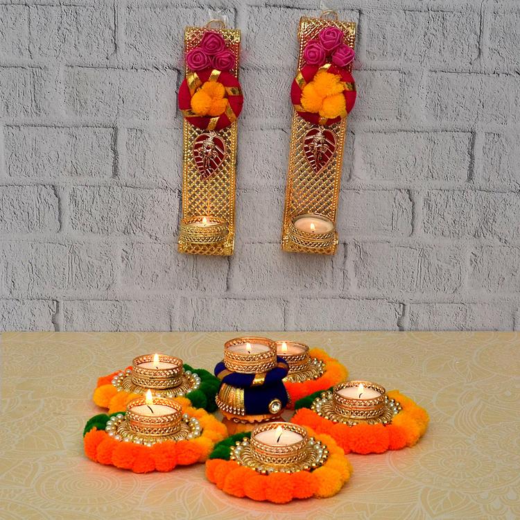 6 Pcs Fancy Diya with 2 Set of Stand Diya