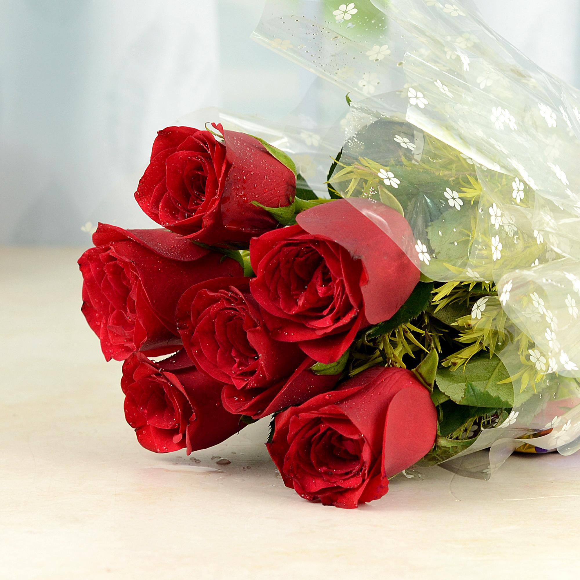 6 Pcs of Red Roses Bunch | Flower Add Ons
