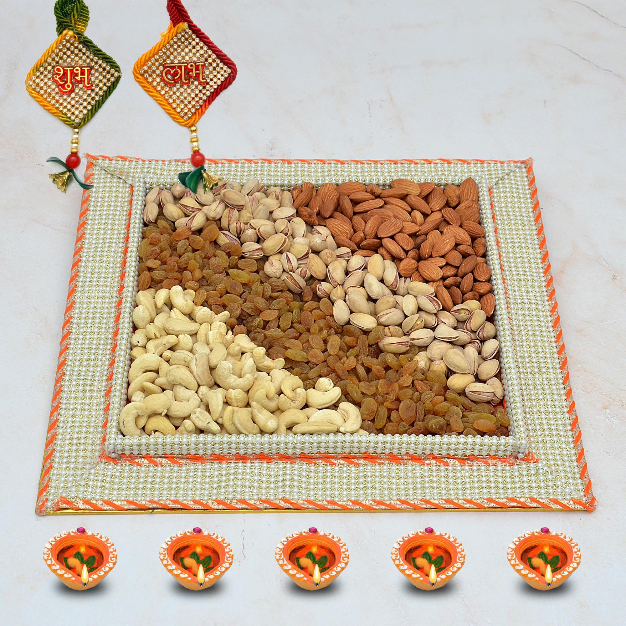 Diwali Dry Fruit Thali 1kg Dry Fruits with Thali Diwali Gifts