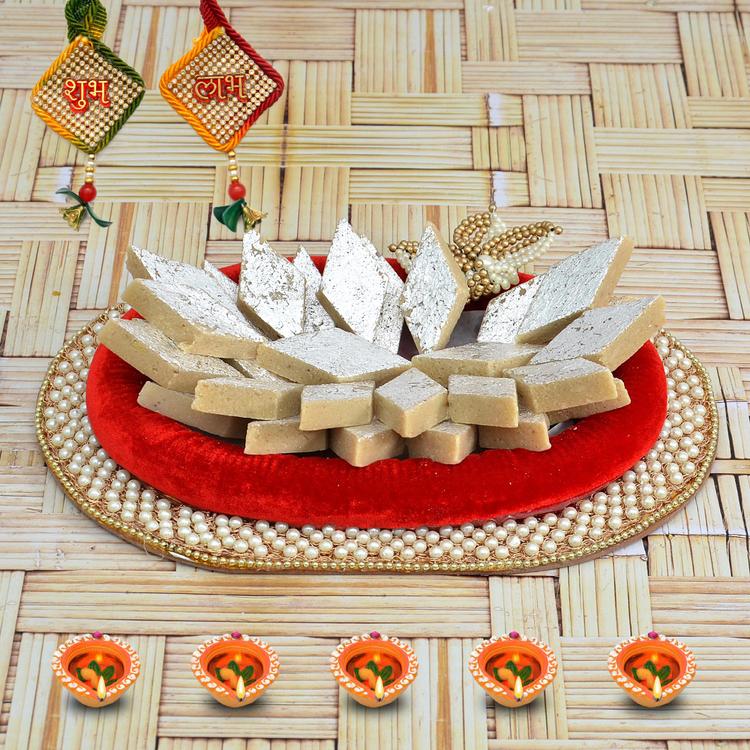 Diwali Sweets Thali - Kaju Barfi with Oval Thali