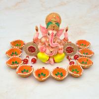 Diwali - Mukut Ganesh Idol, Diya & Subh Labh