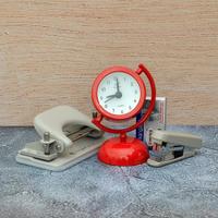 Table Clock with Stapler & Punching Machine