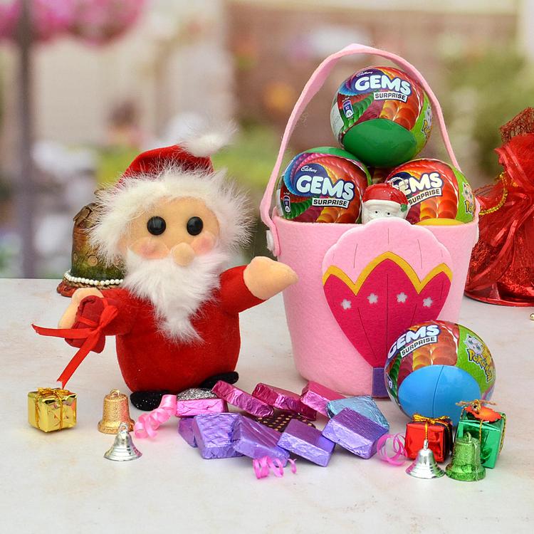 Pink Christmas Basket with Gems Balls