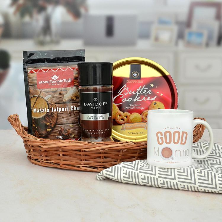 Cookies, Mug with Masala Tea in a Basket
