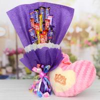 Chocolates Bouquet with Pink Heart Shape Soft Toy