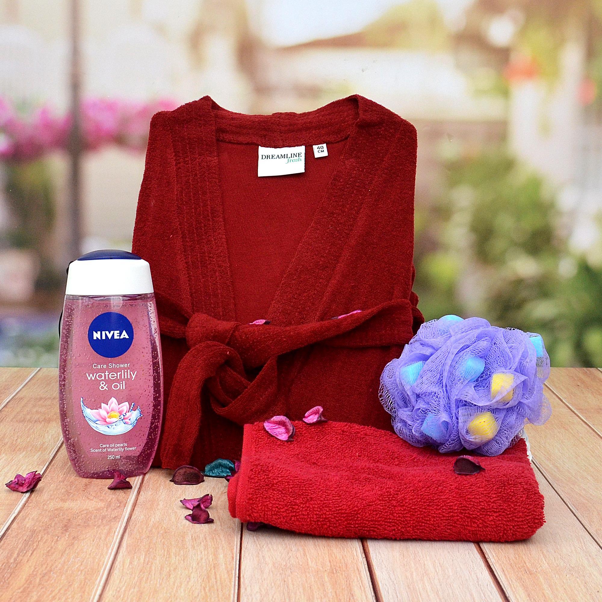 Red Bathrobe & Shower Gel, Gift Hampers for Her