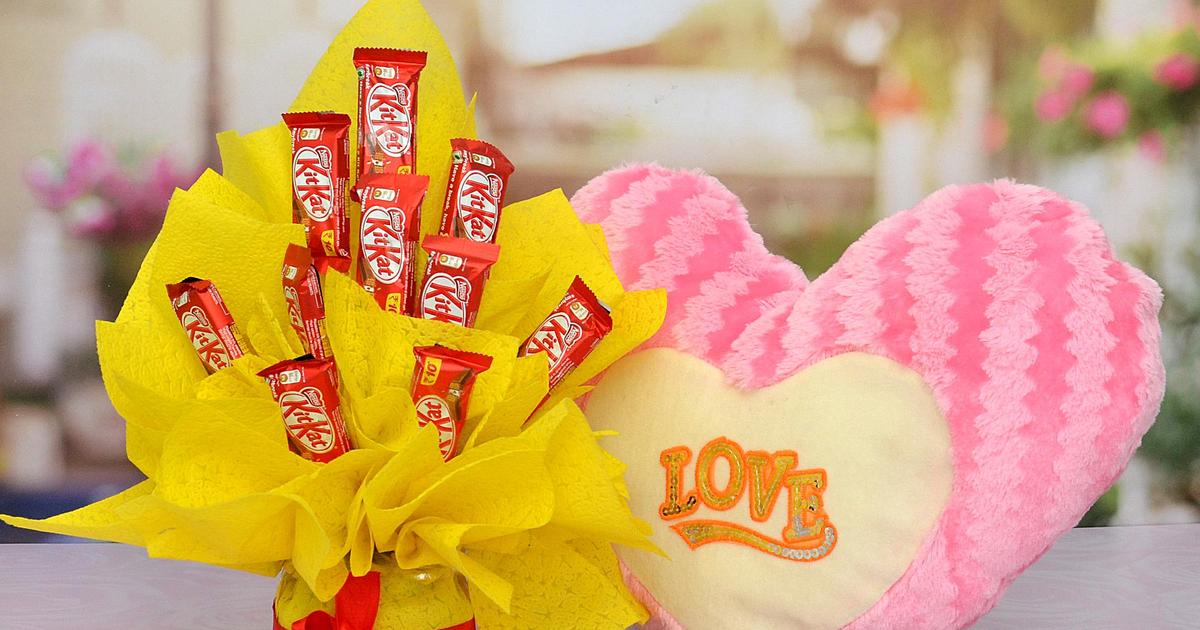 Kit Kat Bouquet with Love Soft Toy Gift Baskets