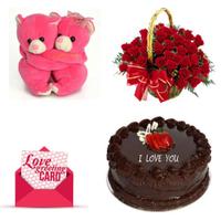 50 Roses, Cakes, Hug Teddy & Card