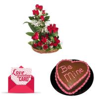 24 Red Roses Basket, Cakes with Love Card