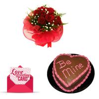 10 Red Roses,Cake with Love Card