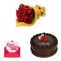 36 Red Roses Bunch, Cake & Card