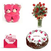 Roses Vase, Cake, Hug Teddy, Card