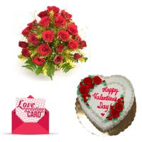 30 Red Roses Basket, Cake & Card