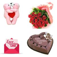 Roses Bunch, Cake, Kiss Teddy & Card