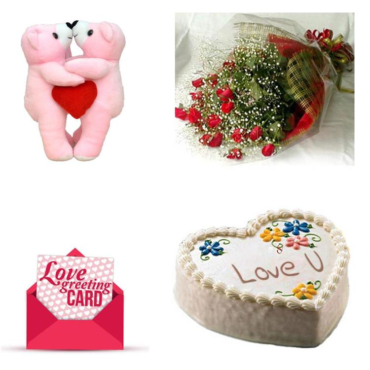 Roses, Cake, Kiss Teddy & Card