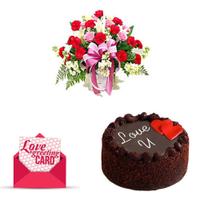 Flowers Basket, Cake & Love Card