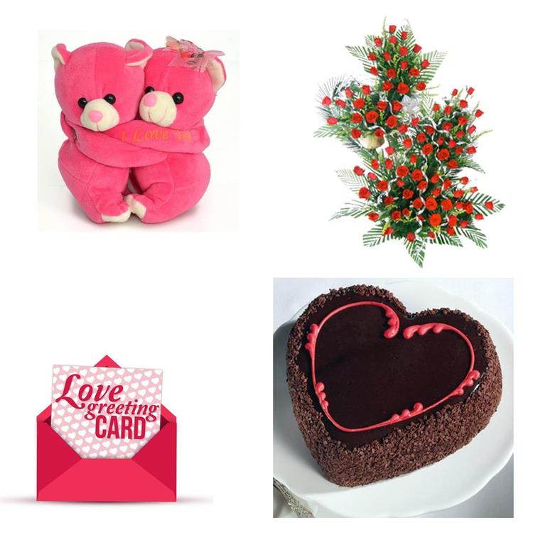 Tall Basket, Love Card, Teddy & Cake