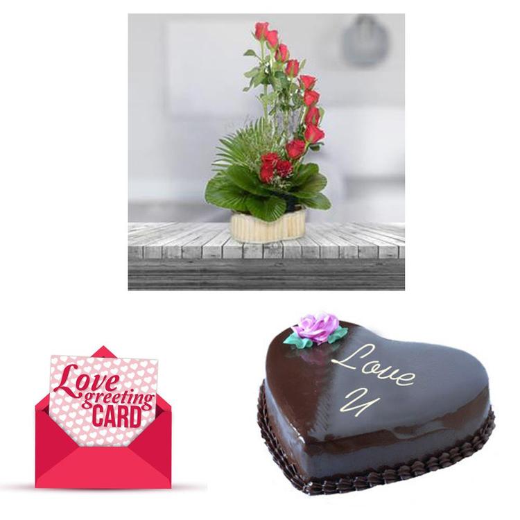 Roses Tall Basket, Cake with Card