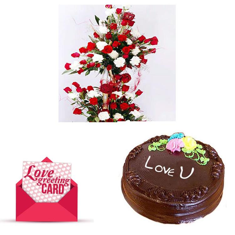 Roses, Carnations, Cake & Card