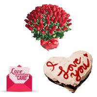 100 Red Roses, Cake & Love Card