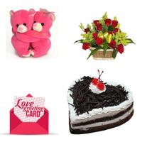 Roses, Cake, Hugg Teddy & Card