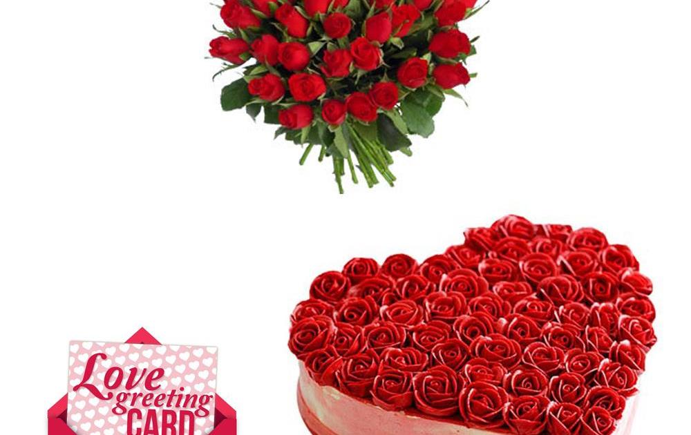 24 Red Roses Bunch with Cake & Love Card | Flower Hamper