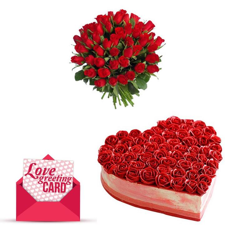24 Red Roses Bunch with Cake & Love Card