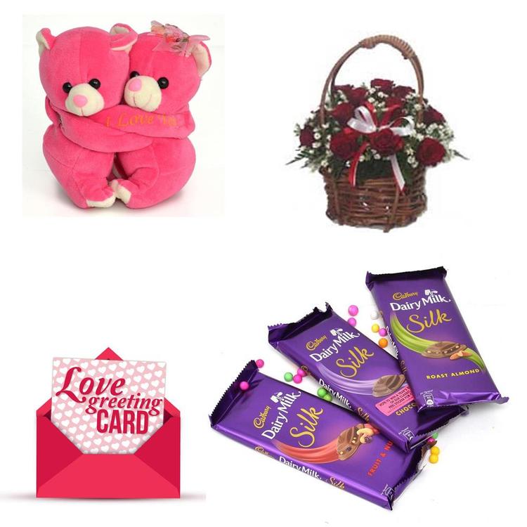 Rose, Chocolate, Hug Teddy & Card