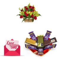 18 Roses Basket, Chocolates, Card