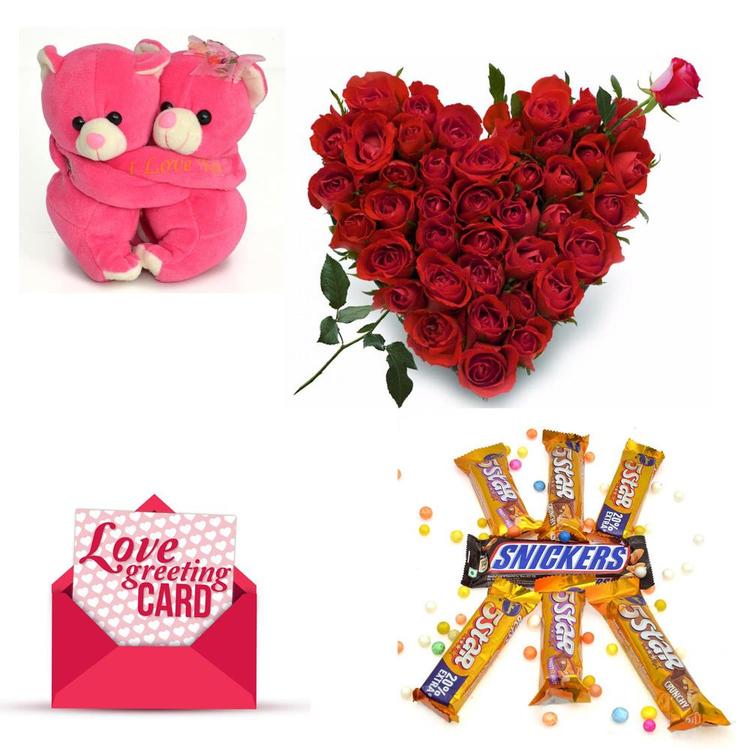 Roses, Chocolates, Card & Hug Teddy