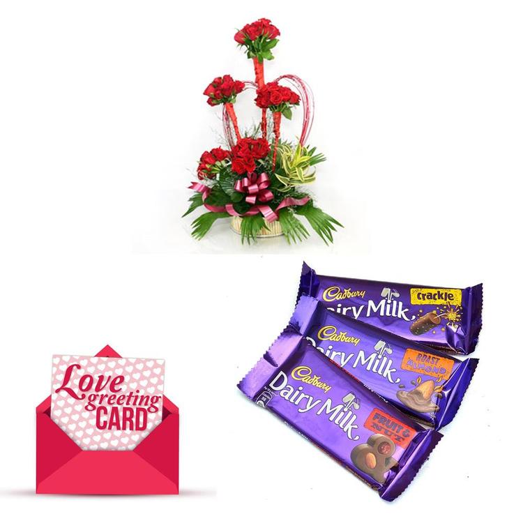 60 Red Roses, Chocolates with Love Card