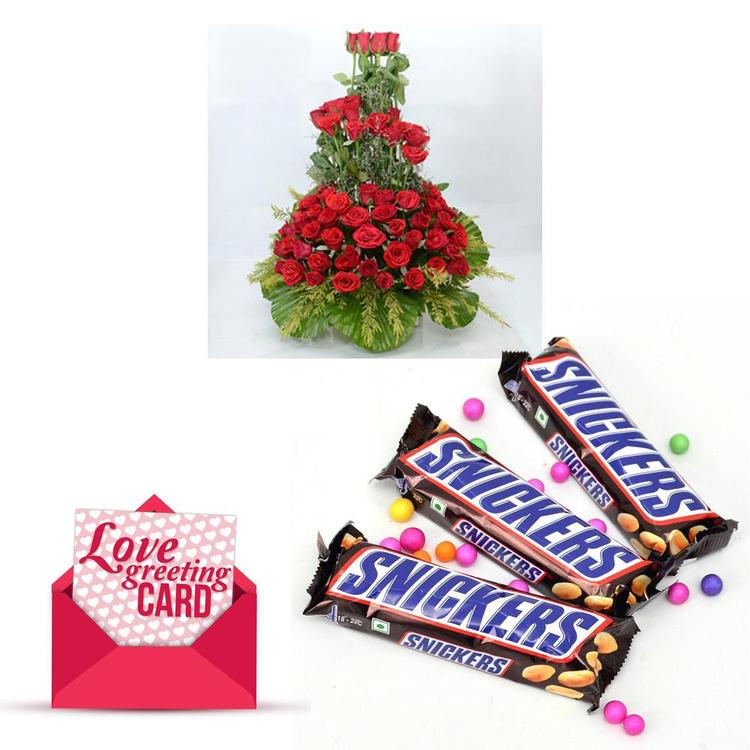 Roses Basket, Chocolates, Card