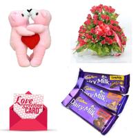 100 Roses, Chocolate, Teddy, Card