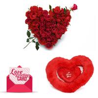 50 Roses, Red Cushion & Love Card