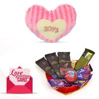 Chocolates, Pink cushion & Card