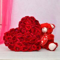 50 Red Roses with Red Teddy