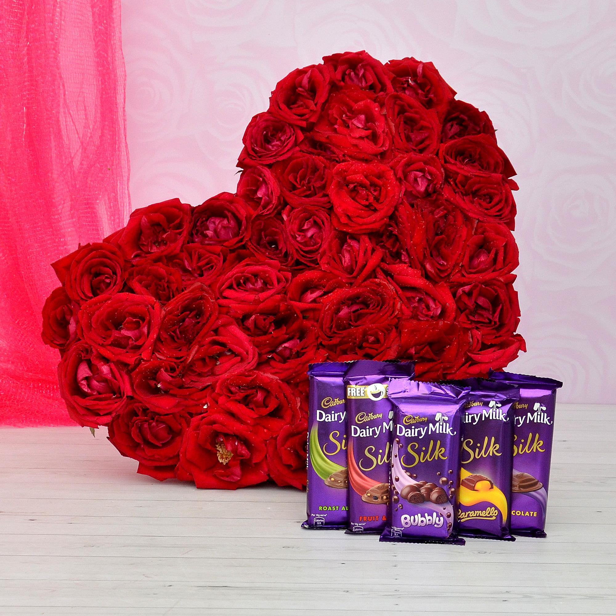 50 Roses with 5 Chocolates Flowers, Chocolates
