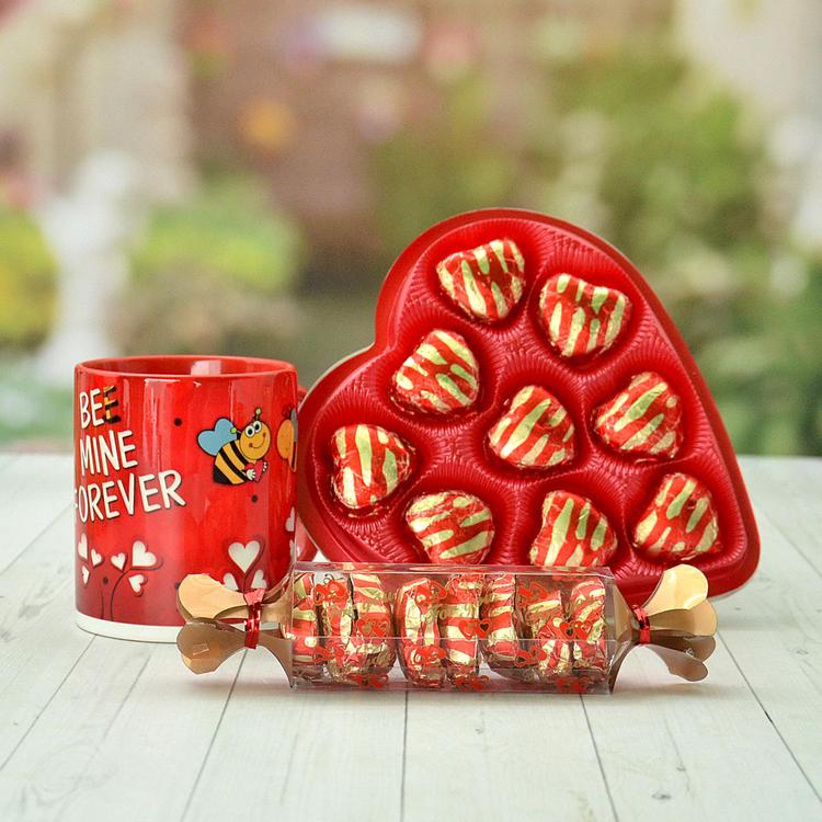 Handmade Chocolates in a Heart Tray & Mug