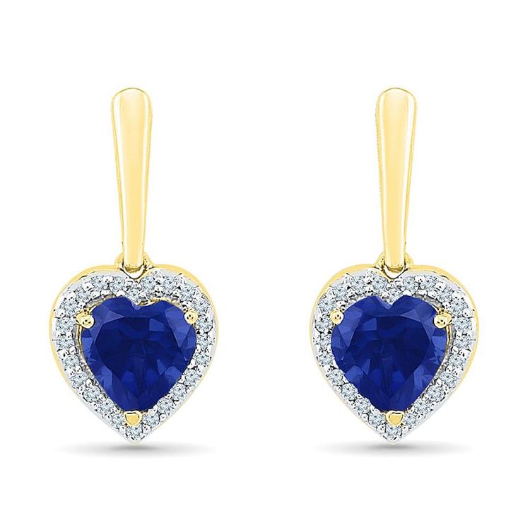 Single Heart Blue Sapphire Diamond Earrings