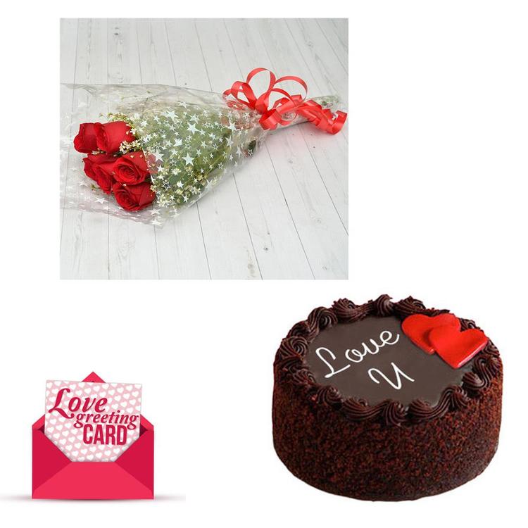 Roses, Chocolate Cake & Love Card