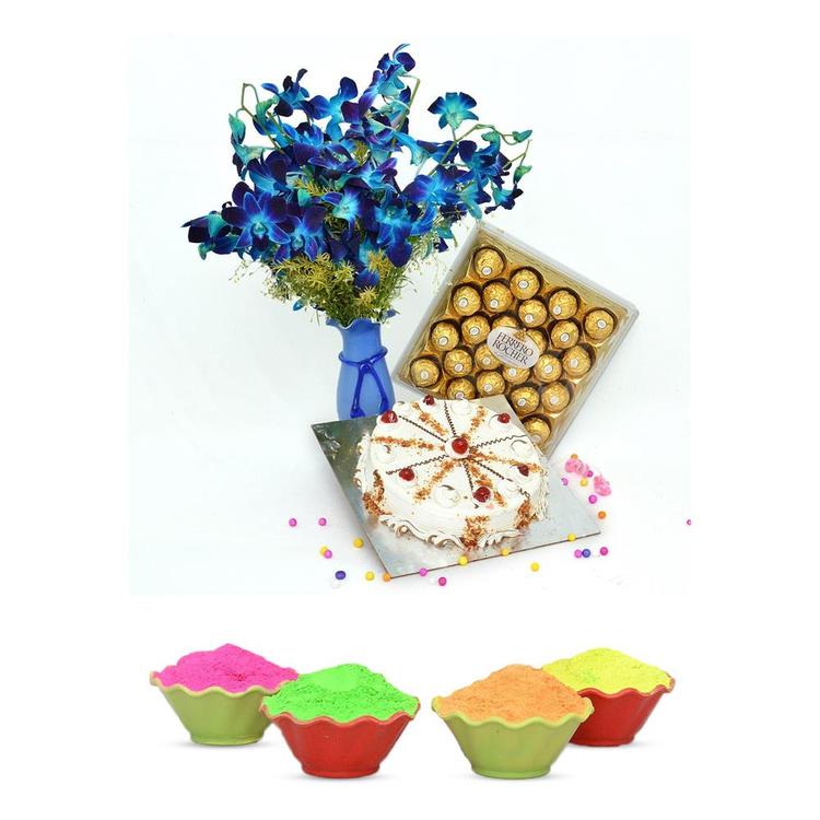 Delectables with Blue Orchid - Holi Combo
