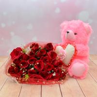24 Red Roses with Teddy