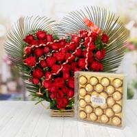 150 Roses Heart Arrangement & Ferrero Rocher