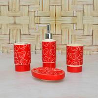 4 Pcs Red Ceramic Bathroom Set