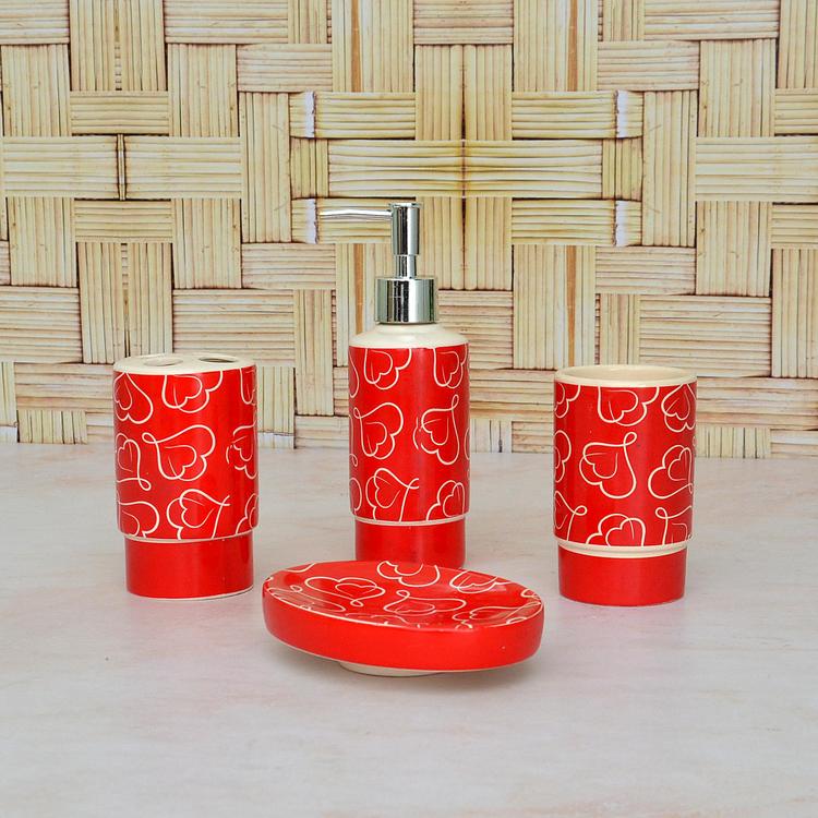 4 Pcs Red Ceramic Bathroom Set
