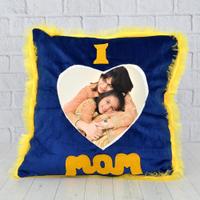 I Love MOM Blue Pillow