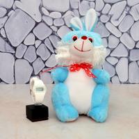 White & Sky Blue Bunny with Fastrack Casual Watch