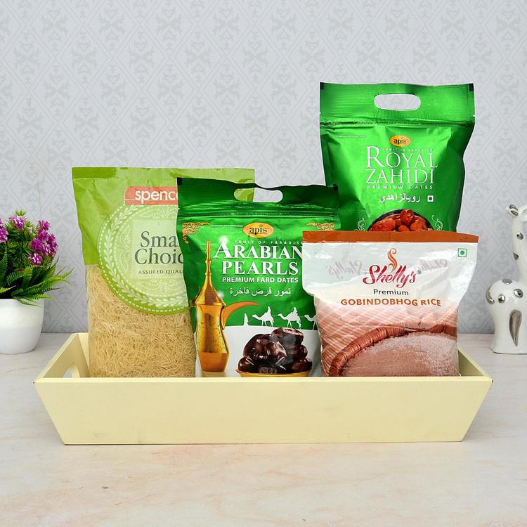 Dates, Sewai & Gobindbhog Rice in a Tray