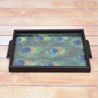 Brown Tray with Peacock Imprints